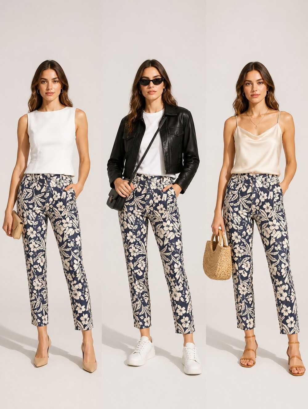 Bill Blass Navy and White Floral Jeans